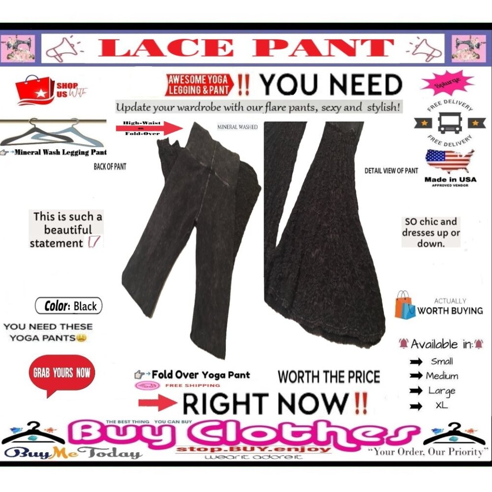 🛑 BOTTOM Fold Embroidery ➕ LACE 🆒 LEGGING PANT High Waist FLARE Wash BUY NOW - Picture 16 of 16